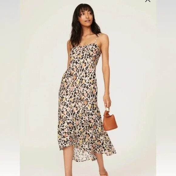 Slate & Willow Leopard Print Spaghetti Strap Hi Low Midi Dress Cocktail Sz XL - Picture 1 of 11